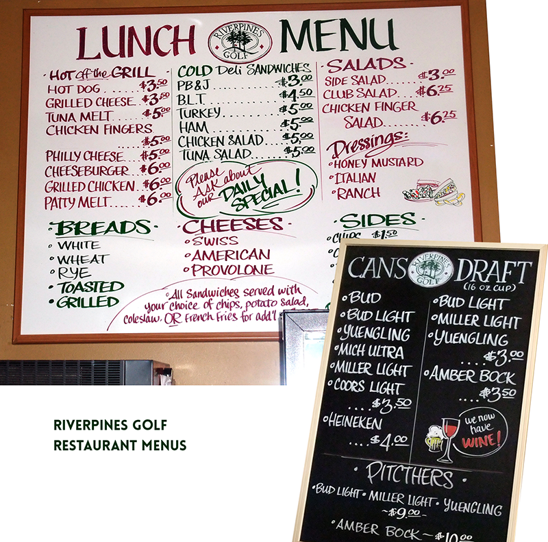 River Pines golf course menu chalk