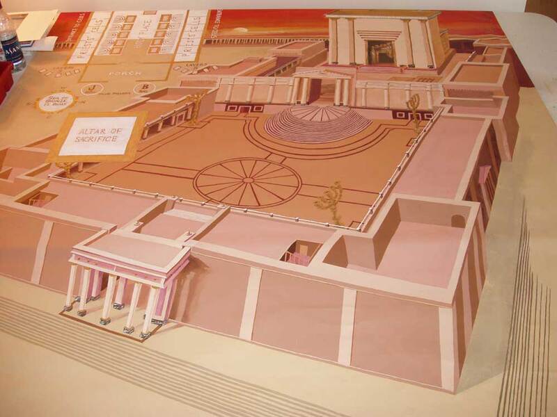 Acrylic mural on canvas, Herod's temple (bottom area)