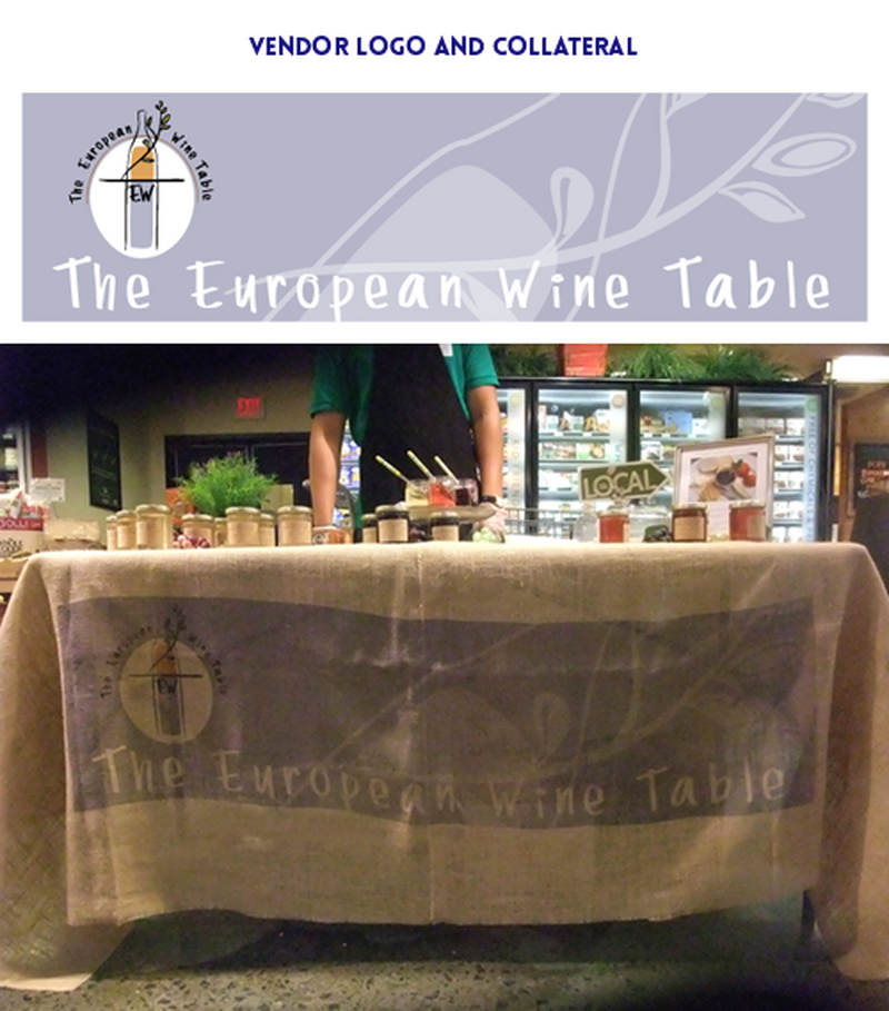 The European Wine table logo and demo table design (inside of Whole Foods)